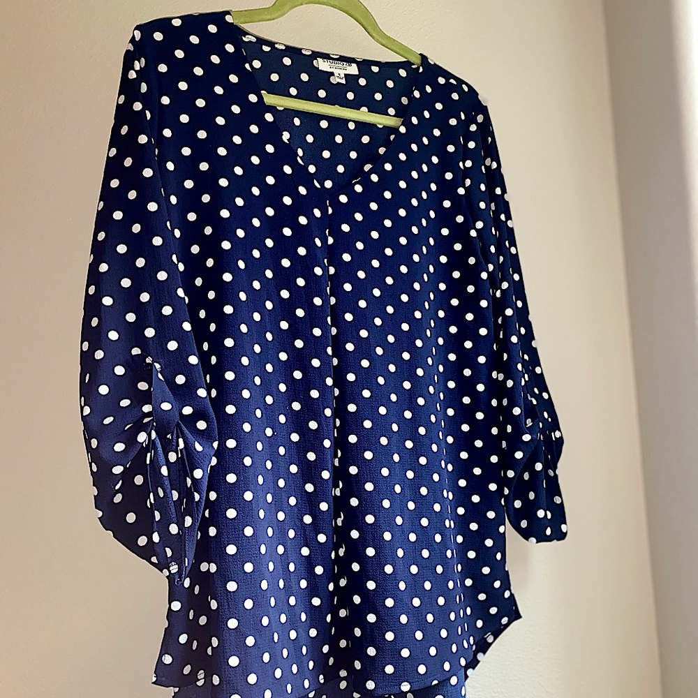 Navy Polka Dot Blouse
